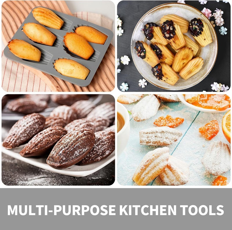 BIGOWL 4 Pack Madeleine Pans for Baking, 6 Cavity Shell Shape Baking Mold Nonstick Cookie Cake Pan for Oven (Grey) - Image 4